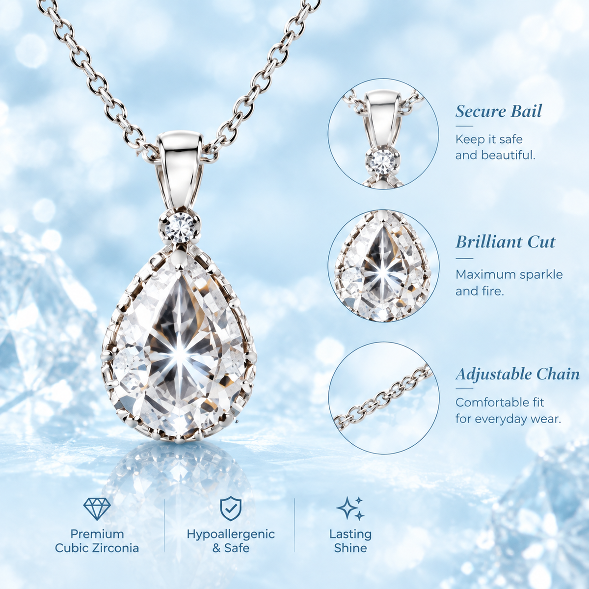 Pear-Shaped Cubic Zirconia Pendant Necklace