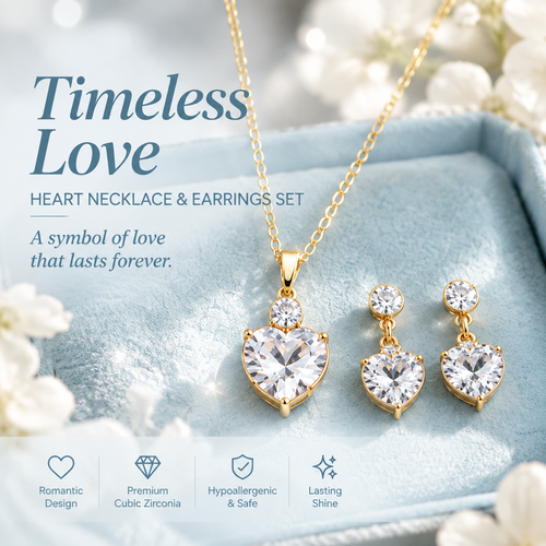 Heart-Shaped Cubic Zirconia Necklace & Earrings Set