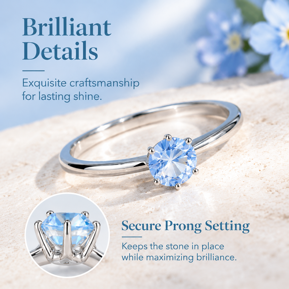 Blue Crystal Solitaire Ring