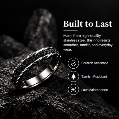 Men's Braided Black Stone Stainless Steel Ring