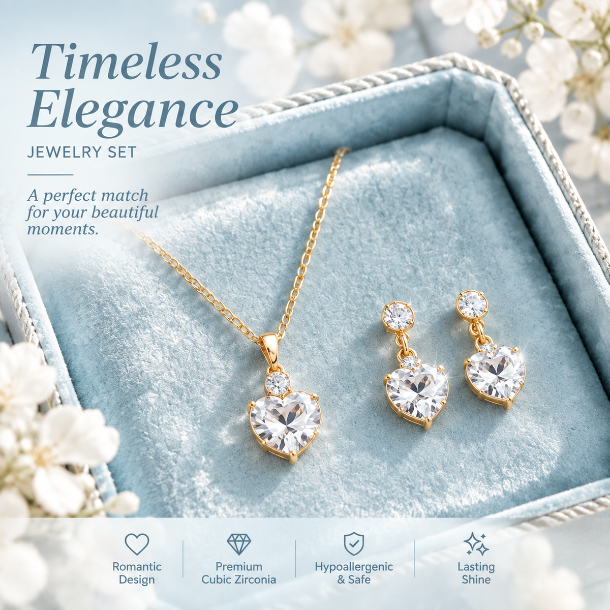 Heart-Shaped Cubic Zirconia Necklace & Earrings Set