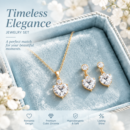 Heart-Shaped Cubic Zirconia Necklace & Earrings Set
